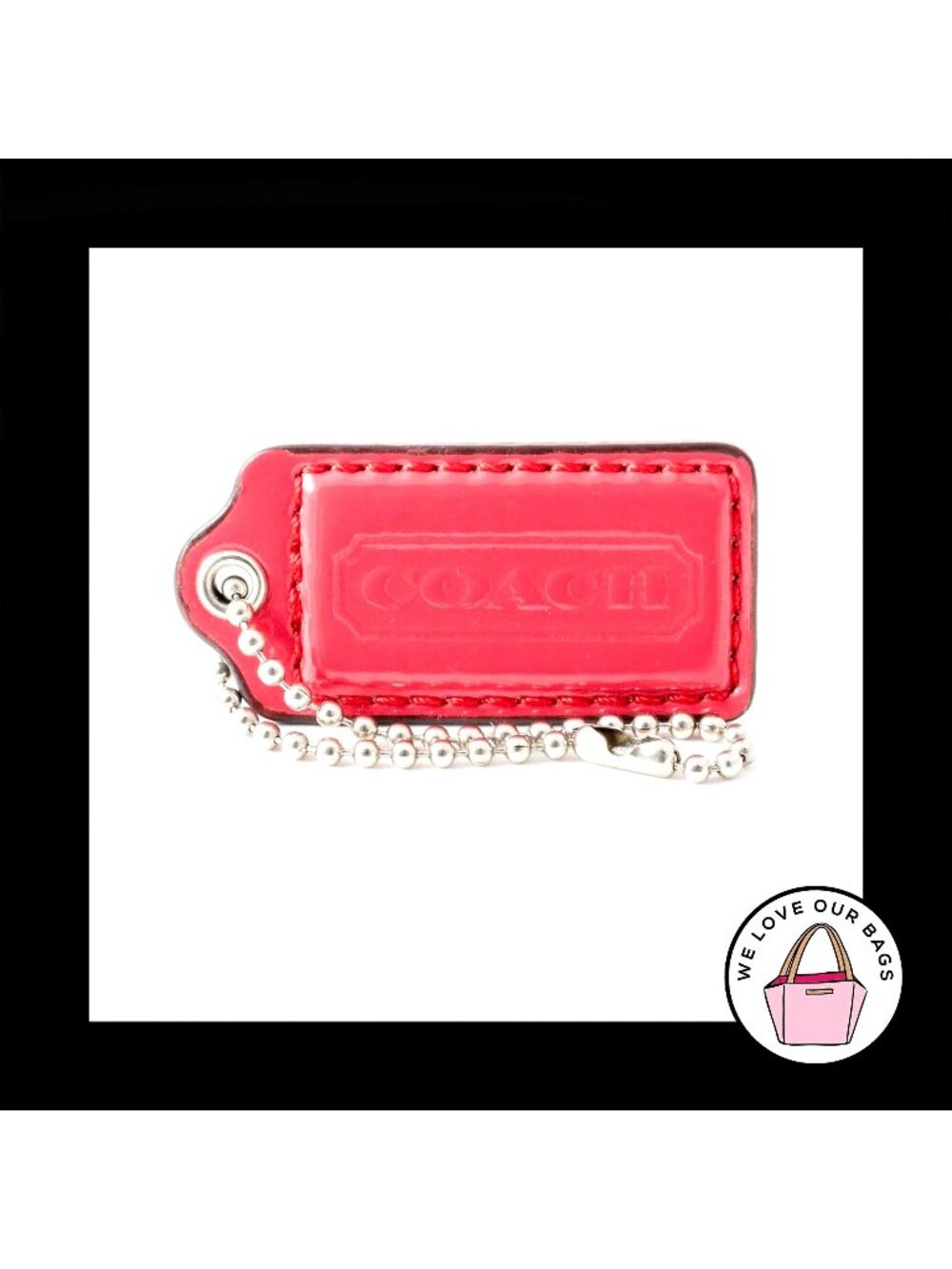 2" Medium COACH Pink PATENT LEATHER Nickel Key Fob Bag Charm Keychain Hang Tag